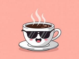 Obraz premium Cool Coffee Cup Character Vector Illustration, Wearing Sunglasses and Steaming