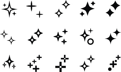 Black sparkle icon vector illustration, star shapes, shine symbols, decorative elements, clean magic effect set for graphic design