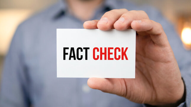 Individual holding a card that reads 'FACT CHECK' in bold letters, emphasizing the importance of verifying information in today's digital age