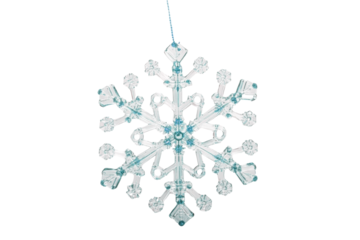 Transparent crystal snowflake ornament isolated on transparent background