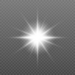 White sparkling starlight with glowing lens flare, glitter particles, and radiant illumination. Transparent background ideal for magical, cosmic, or festive designs. Neon bursts enhance brightness.
