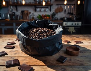 Warm Rustic Arrangement of Coffee Beans and Chocolate Indulgence Still Life