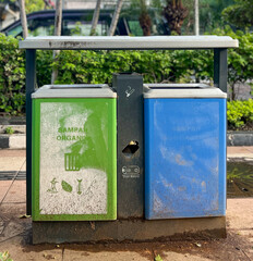 Dual Waste Bins for Organic and Inorganic Trash in Public Park Area