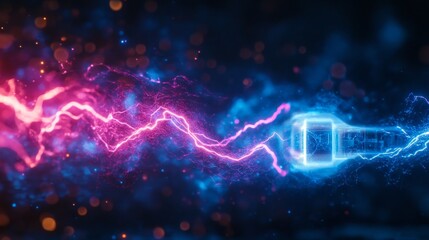 Dynamic clash of electric energy. This digital artwork showcases vibrant hues of blue and pink. Perfect for tech themes and concepts. Generative AI.