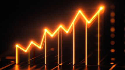 Illuminated line graph representing upward movement in sales or market growth in a sleek digital design