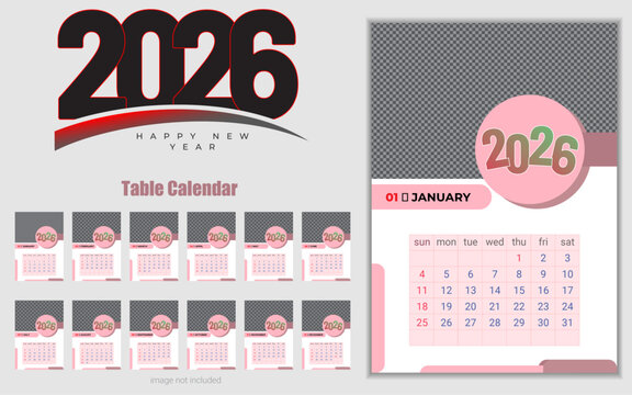 New year 2026 calendar with us capitol building and pink accents