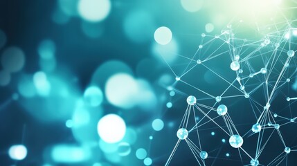 Abstract digital background with glowing blue and green circles representing data networks and connections