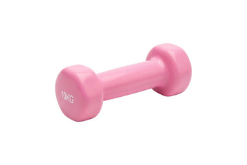 Pink 10kg dumbbell isolated on transparent background, cut out, PNG