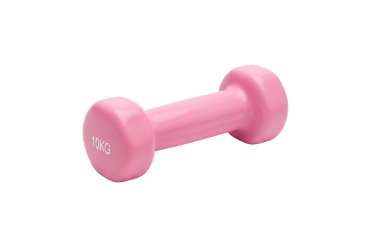 Pink 10kg dumbbell isolated on transparent background, cut out, PNG