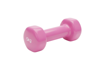 Pink 5kg dumbbell isolated on transparent background, cut out, PNG