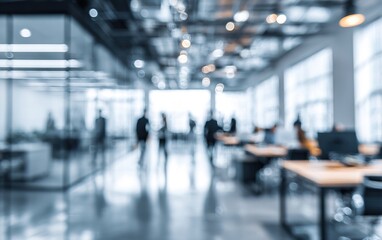 Abstract blurred interior modern office space with business people working banner background with copy space. High quality. High quality