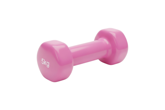 Pink 5kg dumbbell isolated on transparent background, cut out, PNG - Powered by Adobe