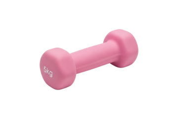 Pink 5kg dumbbell isolated on transparent background, cut out, PNG
