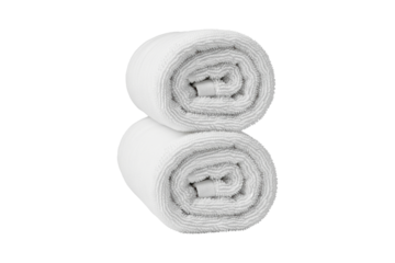 Rolled white spa towels isolated on transparent background, cut out, PNG