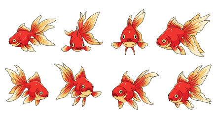 Red goldfish set with transparent background