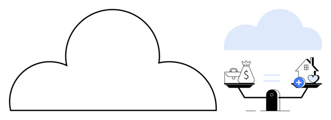 Cloud computing concept. Cloud technology connects scales finance management, wealth, and home investment. Cloud computing is essential for businesses, finance, and housing. Explore finance