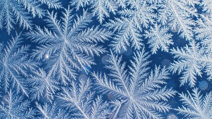 Frost pattern glass with intricate ice crystals forming delicate snowflake shapes cold winter showcasing natural frozen beauty and detailed texture with sparkling light bokeh and magical winter frost - Powered by Adobe