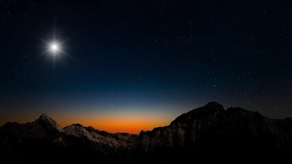 night Christmas panorama with a star in the sky