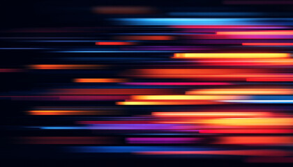 High-speed neon lines curve and twist over dark digital space. Glowing streaks form dynamic energy trails. The scene conveys intense futuristic motion.