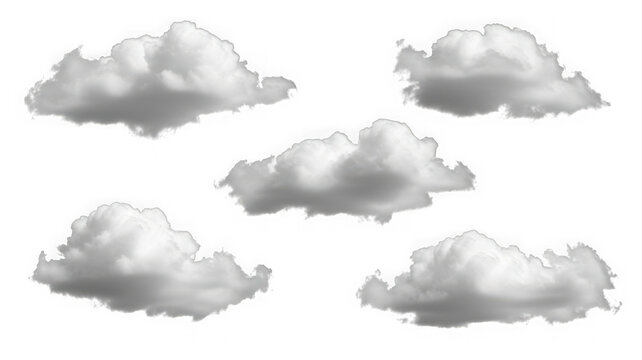 Various fluffy white cumulus clouds isolated for design assets isolated on transparent background