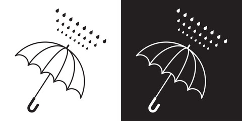 Umbrella silhouette collection, vector icon,  black umbrella on black and white background.