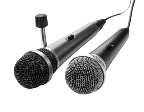 Two High-Quality Studio Microphone Variations in One Frame, isolated on transparent background