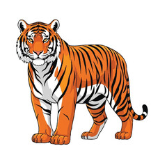 Tiger vector illustration standing on white background full body drawing