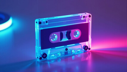 Obraz premium Neon Laser Beam Cassette: Retro Future Echoes