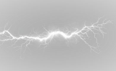 Thunder strike PNG. Bright white electric arcs flash across the sky in a storm. Ideal for dramatic overlays or intense weather effects. Neon lightning PNG.