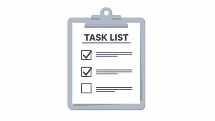Fototapeta premium A simple flat design illustration of a clipboard with a task list showing two completed items and one pending task