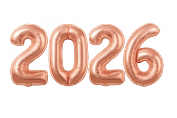 Rose gold 2026 foil balloon numbers celebrating new year