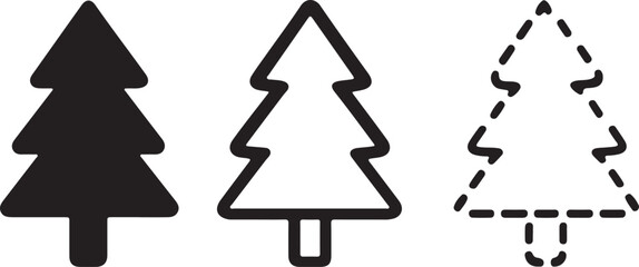 A set of three clean silhouette Christmas tree icons, perfect for festive designs and branding.
