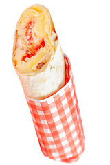 Shawarma with meat and vegetables in pita bread