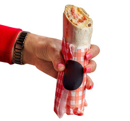 Shawarma with meat and vegetables in pita bread