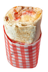 Shawarma with meat and vegetables in pita bread