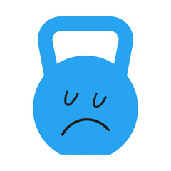Emotional Weight Icon. Blue dumbbell with sad face for mental burden concept. For therapy worksheets, stress management content and psychological support materials.