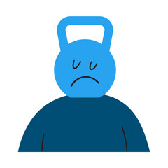 Blue Monday Depression. Minimal figure with dumbbell head and sad face. For mental health articles, therapy materials and emotional struggle content.