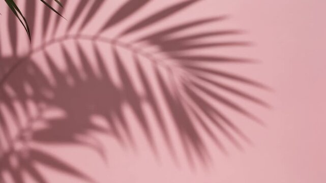Soft tropical palm frond shadow overlay on a blush pink wall creates a minimal, airy backdrop with bright light and elegant artistic composition.