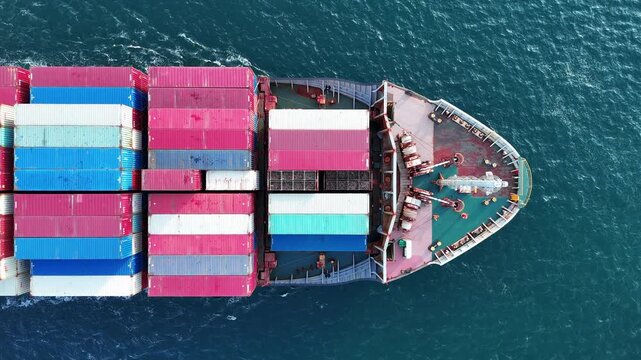 cargo container ship working. Ship carry container. Container bulk Cargo Ship Large vessel running to yard port concept freight shipping ship. forwarder mast. import export. trasportation logistics	