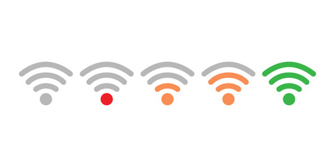 WiFi Signal Strength Icon Set. Low to Full Bars. Wireless Signal Indicator Vector Pack