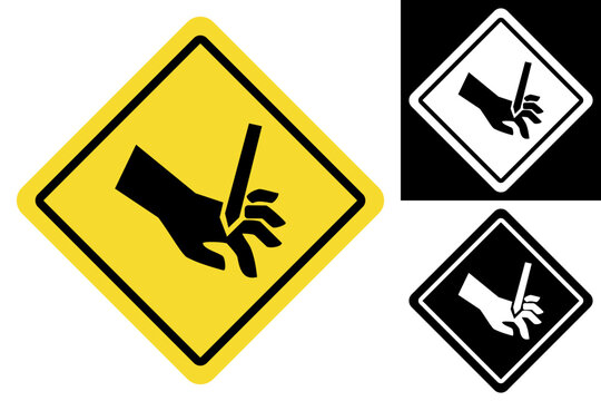 International universal warning sign for sharp object and cut hazard, alerting to potential hand injuries and emphasizing workplace safety and caution in industrial or construction environments