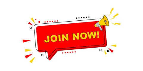 Dynamic Call to Action Join Now Graphic with Megaphone and Speech Bubble for Website Engagement and Marketing Campaigns