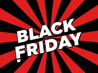 Black friday retail promotion sign with energetic red and black sunburst