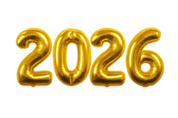 Gold 2026 number balloons celebrating new year