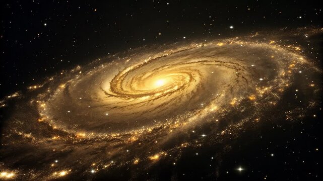 Vast spiral galaxy shimmering with billions of stars and cosmic dust in the deep dark universe