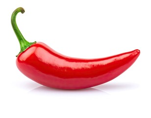 A vibrant red chili pepper with a glossy finish isolated on a white background.