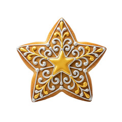 Epiphany star cookie isolated on transparent background &ndash; sugar treat with icing.
