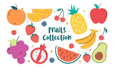 Colorful Fresh Fruit Collection Hand-Drawn Illustration