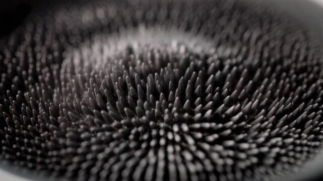 Dynamic magnetic field visualized with iron filings forming intricate patterns