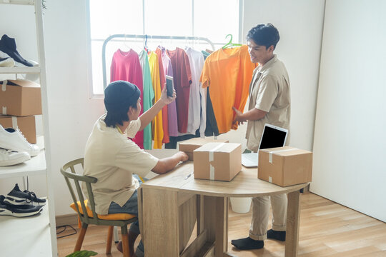Young Entrepreneurs Meticulously Packing Orders and Photographing Merchandise for Online Sales